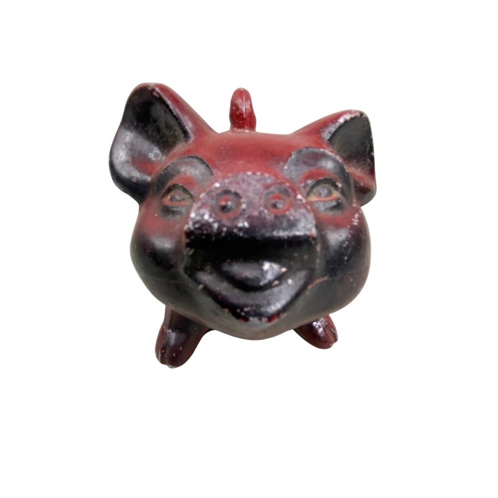 Vintage Cast Iron Piggy Bank Red Black‎ Coin Bank Farmhouse Decor 4.5'X3.5"X4"